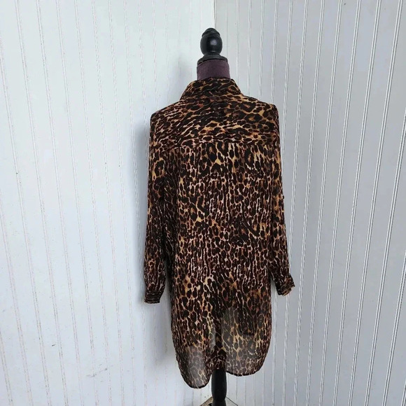 Live 4 Truth Women’s Brown Leopard Coverup Transparent Buttons Dress Sz L - Picture 6 of 12